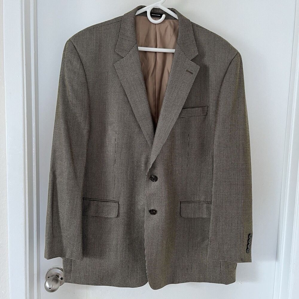 Lauren Ralph Lauren Sport Coat Blazer Men Size 46R Tan Houndstooth